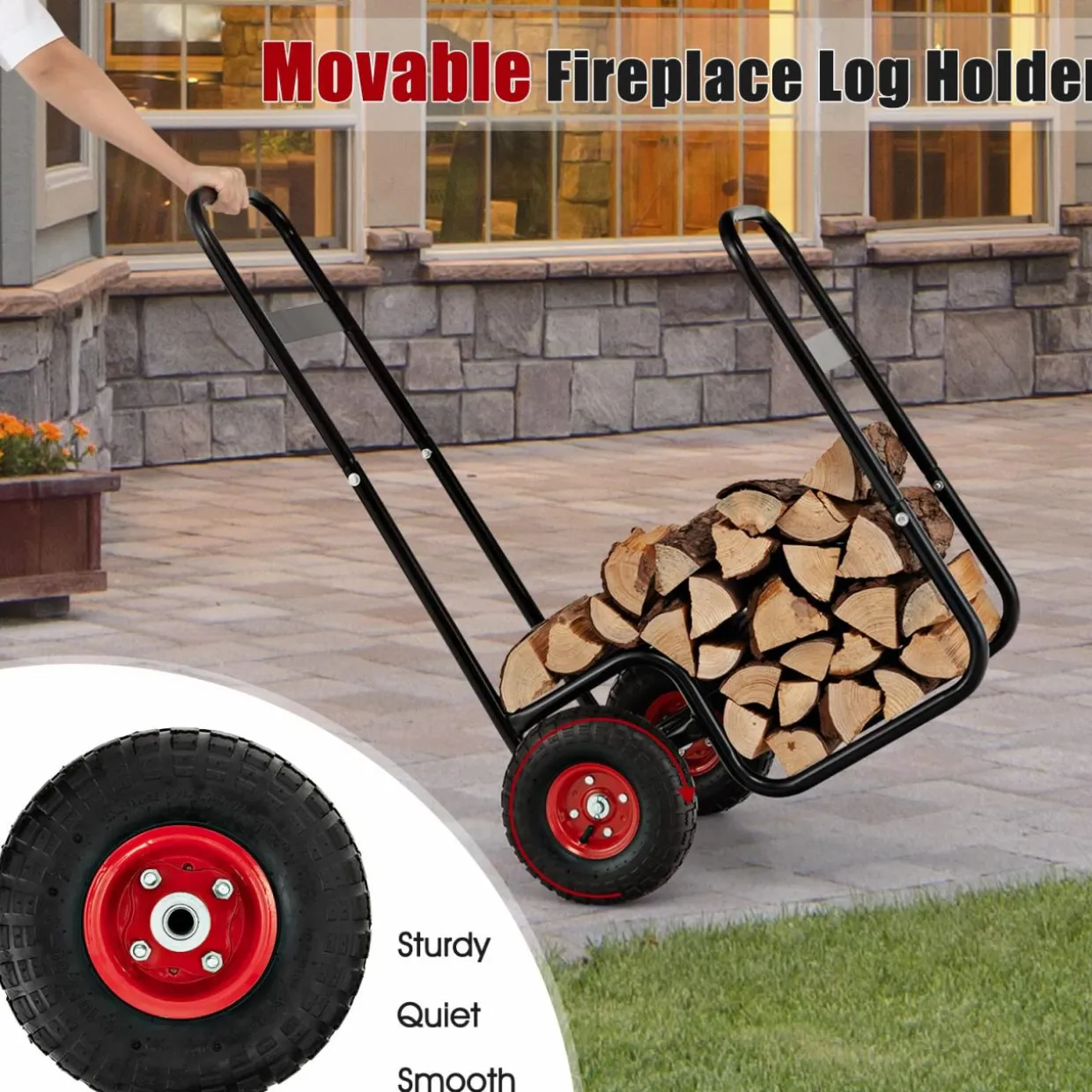Tangkula Firewood Log Cart, Wood Rack Storage Mover with Rolling Wheels & Ergonomic Handle