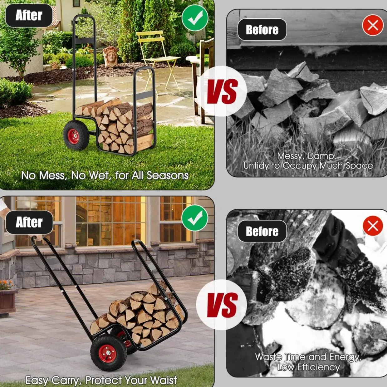 Tangkula Firewood Log Cart, Wood Rack Storage Mover with Rolling Wheels & Ergonomic Handle