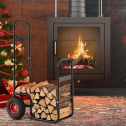 Tangkula Firewood Log Cart, Wood Rack Storage Mover with Rolling Wheels & Ergonomic Handle