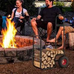 Tangkula Firewood Log Cart, Wood Rack Storage Mover with Rolling Wheels & Ergonomic Handle