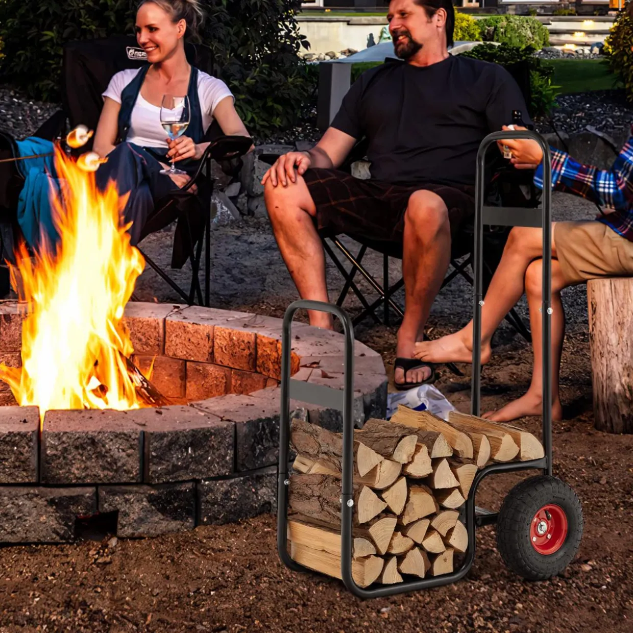 Tangkula Firewood Log Cart, Wood Rack Storage Mover with Rolling Wheels & Ergonomic Handle