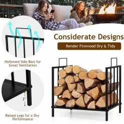 Tangkula Firewood Rack, Heavy Duty Logs Stand Stacker with Convenient Side Handle