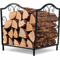 Tangkula Firewood Rack, Indoor Outdoor Heavy Duty Steel Log Holder for Fireplace Wood Storage