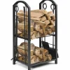 Tangkula Firewood Rack with 4 Fireplace Tools, Firewood Rack Bin Log Holder with Fireplace Tools Set (17.5" L x 12" W x 29.5" H)