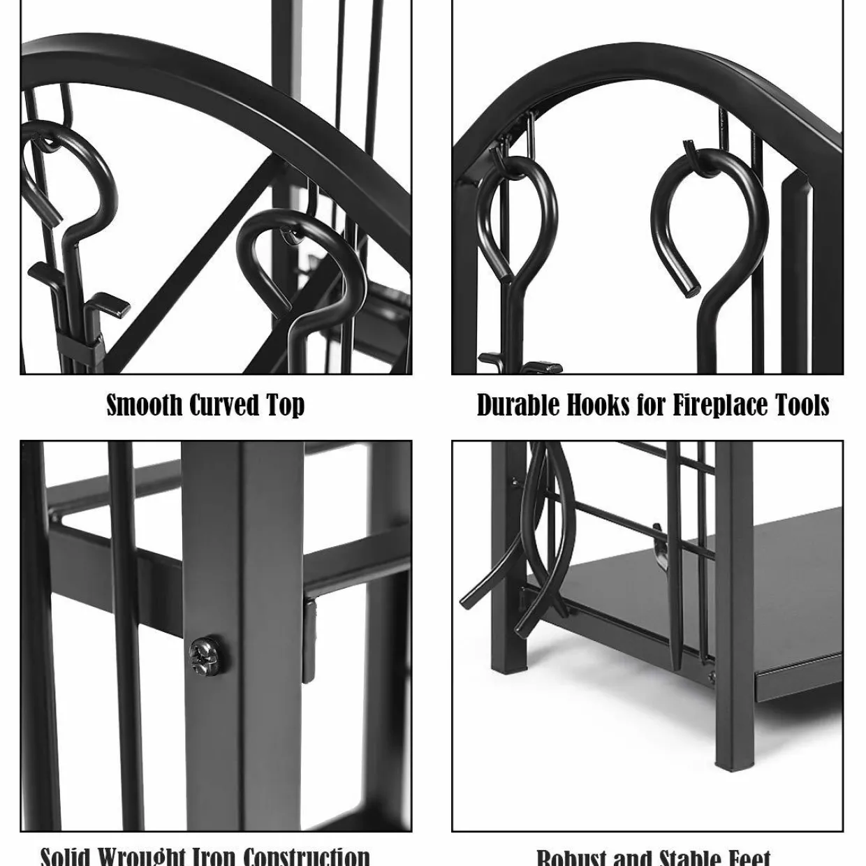 Tangkula Firewood Rack with 4 Fireplace Tools, Firewood Rack Bin Log Holder with Fireplace Tools Set (17.5" L x 12" W x 29.5" H)
