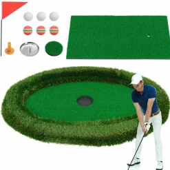 Tangkula Floating Golf Green for Pool, Floating Chipping Green Includes Golf Hitting Mat