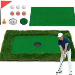 Tangkula Floating Golf Green for Pool, Floating Chipping Green Includes Golf Hitting Mat