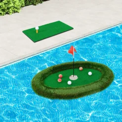 Tangkula Floating Golf Green for Pool, Floating Chipping Green Includes Golf Hitting Mat