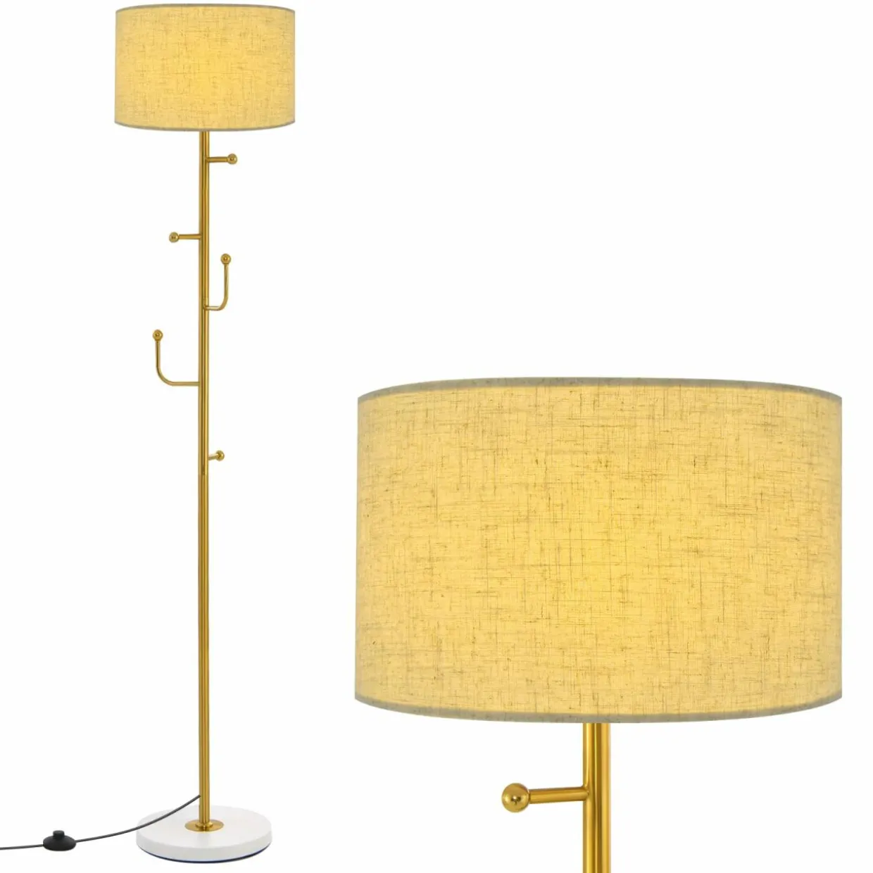 Tangkula Floor Lamp with Coat Rack, Freestanding Lamp with 5 Hooks & Foot Switch