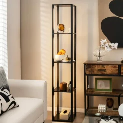 Tangkula Floor Lamp with Shelves, 64 Inches Modern Shelf Floor Lamp with 3-Level Dimmable LED Bulbs and Rotatable LED Poles