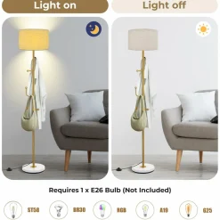 Tangkula Floor Lamp with Coat Rack, Freestanding Lamp with 5 Hooks & Foot Switch