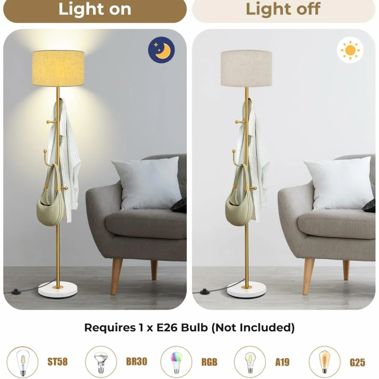 Tangkula Floor Lamp with Coat Rack, Freestanding Lamp with 5 Hooks & Foot Switch