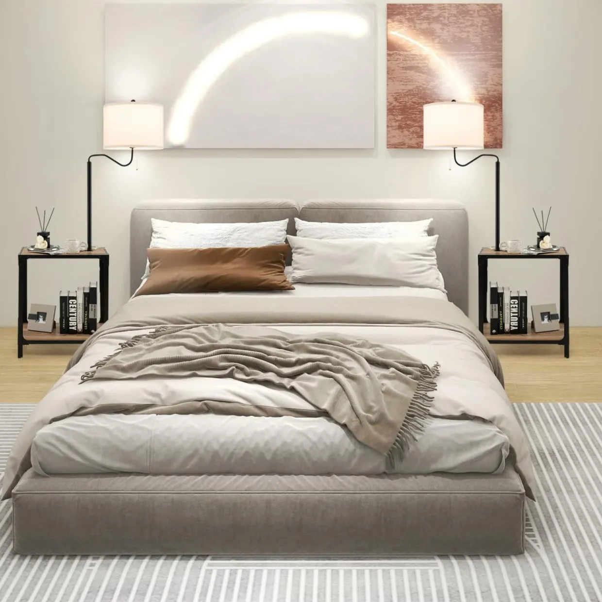 Tangkula Floor Lamp with End Table and USB Charging Ports