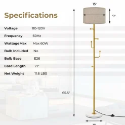 Tangkula Floor Lamp with Coat Rack, Freestanding Lamp with 5 Hooks & Foot Switch