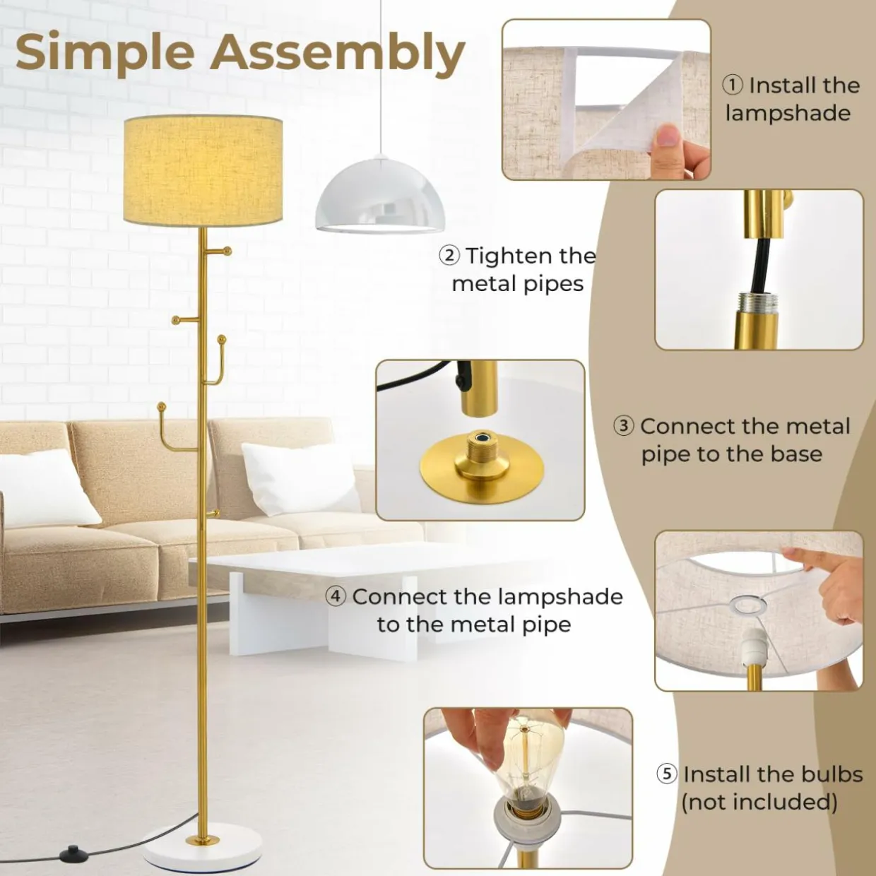 Tangkula Floor Lamp with Coat Rack, Freestanding Lamp with 5 Hooks & Foot Switch