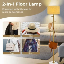Tangkula Floor Lamp with Coat Rack, Freestanding Lamp with 5 Hooks & Foot Switch