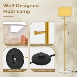 Tangkula Floor Lamp with Coat Rack, Freestanding Lamp with 5 Hooks & Foot Switch