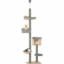 Tangkula Floor to Ceiling Cat Tree, 5 Tier Tall Cat Tower with Adjustable Height (100-110 Inch) for Large Cats