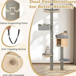 Tangkula Floor to Ceiling Cat Tree, 5 Tier Tall Cat Tower with Adjustable Height (100-110 Inch) for Large Cats