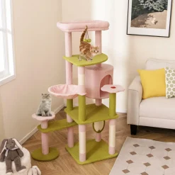 Tangkula Flower Cat Tree, 58 Inch Tall Cat Tower with Plush Padded Top Perch