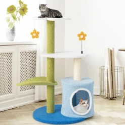 Tangkula Flower Cat Tree for Indoor Cats (Green & Blue)