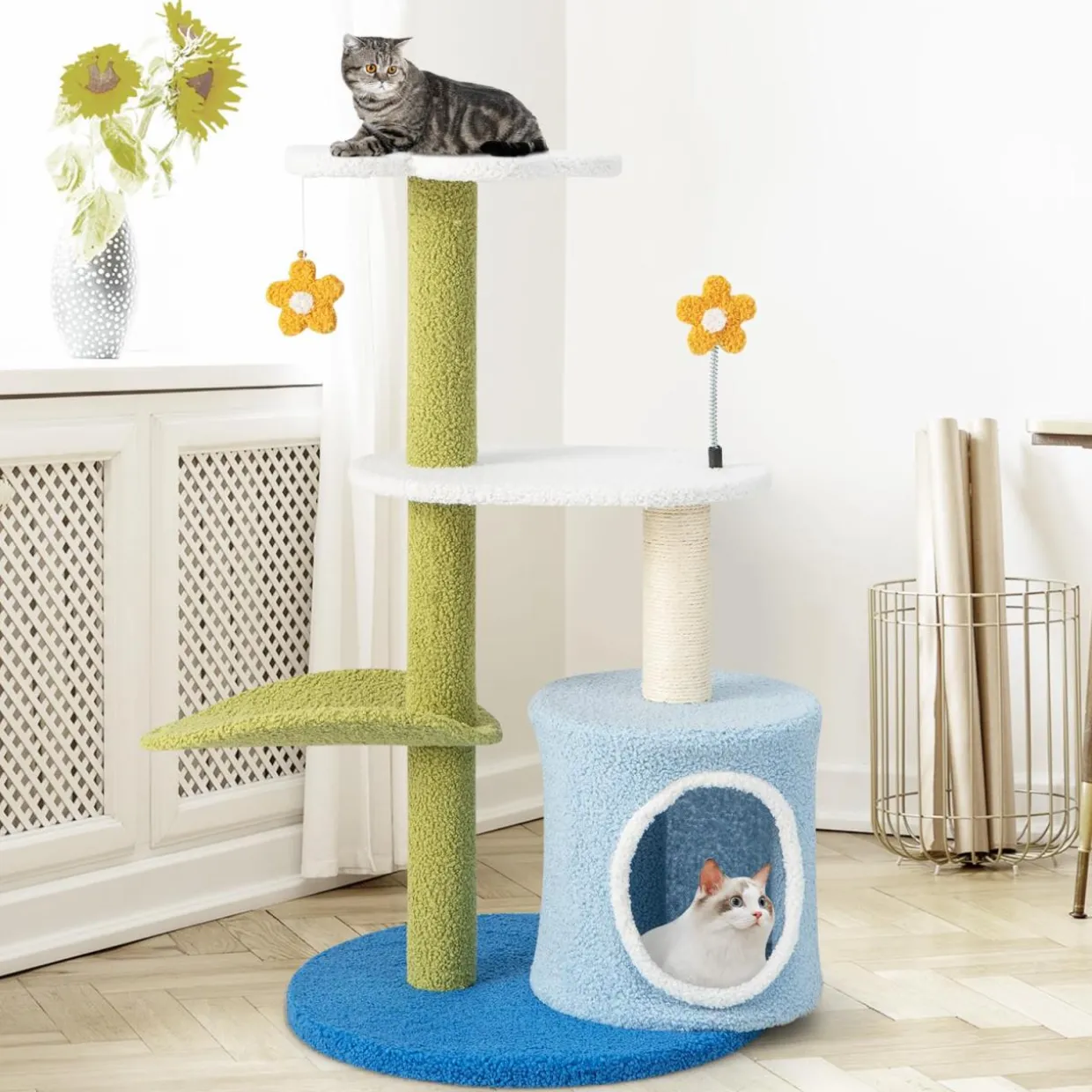 Tangkula Flower Cat Tree for Indoor Cats (Green & Blue)