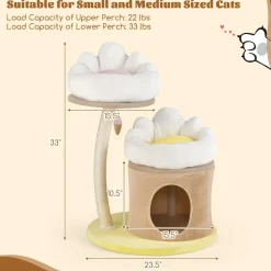 Tangkula Flower Cat Tree, 33 Inch Cute Cat Tower with Sisal Scratching Post, Washable Padded Top Perch