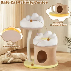 Tangkula Flower Cat Tree, 33 Inch Cute Cat Tower with Sisal Scratching Post, Washable Padded Top Perch