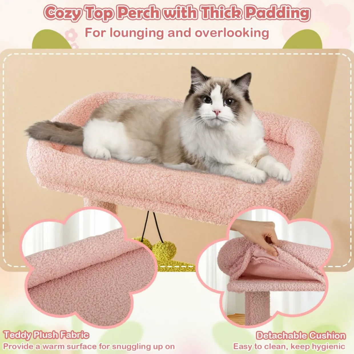 Tangkula Flower Cat Tree, 58 Inch Tall Cat Tower with Plush Padded Top Perch
