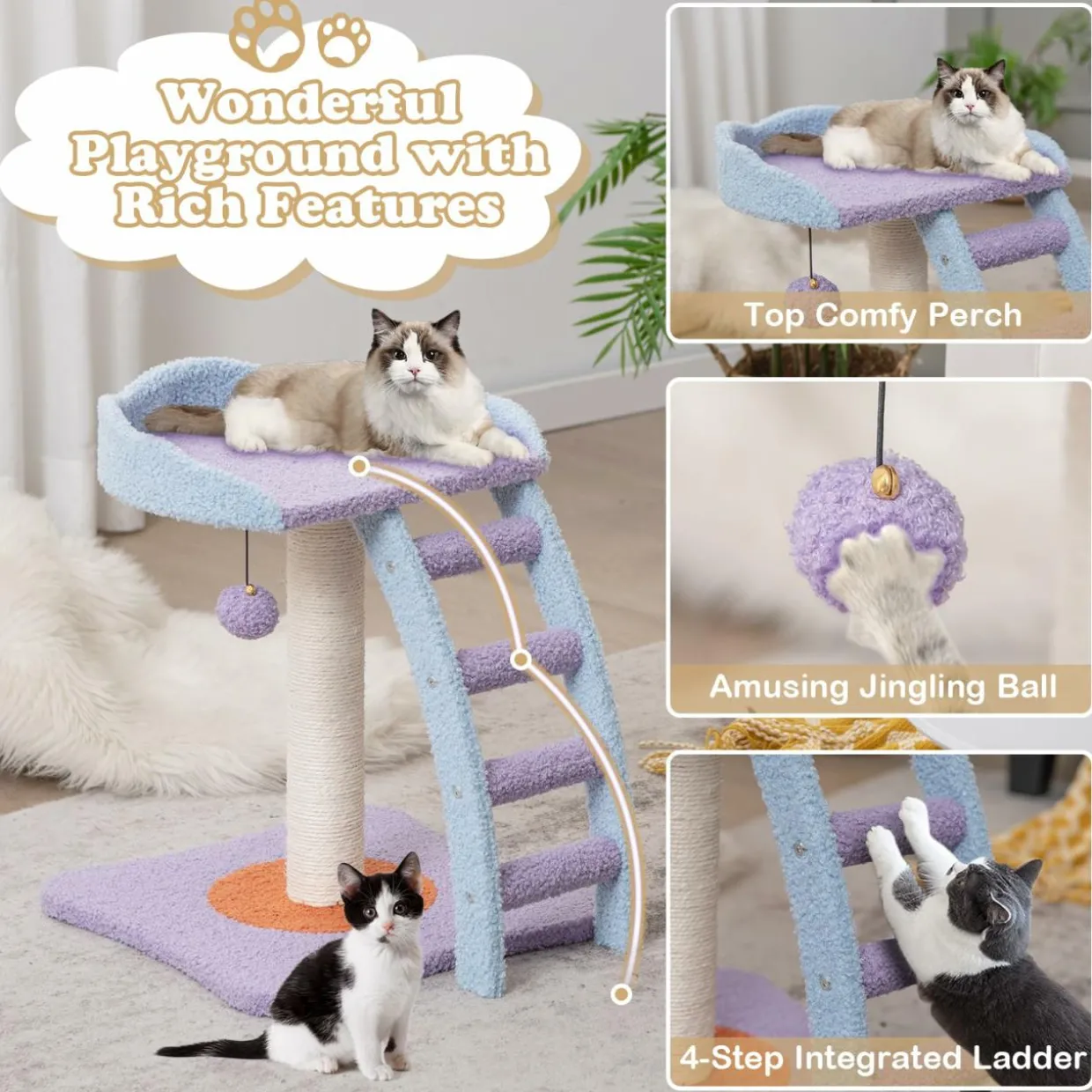 Tangkula Flower Cat Tree, Cute Cat Tower (Purple & Blue)