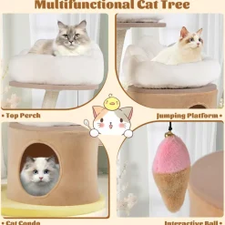 Tangkula Flower Cat Tree, 33 Inch Cute Cat Tower with Sisal Scratching Post, Washable Padded Top Perch