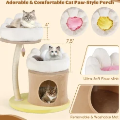 Tangkula Flower Cat Tree, 33 Inch Cute Cat Tower with Sisal Scratching Post, Washable Padded Top Perch