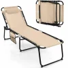Tangkula Foldable Beach Lounge Chair for Outdoor, Reclining Chair with Removable Headrest