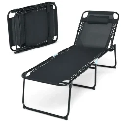 Tangkula Foldable Beach Lounge Chair for Outdoor, Reclining Chair with Removable Headrest