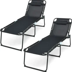 Tangkula Foldable Beach Lounge Chair for Outdoor, Reclining Chair with Removable Headrest