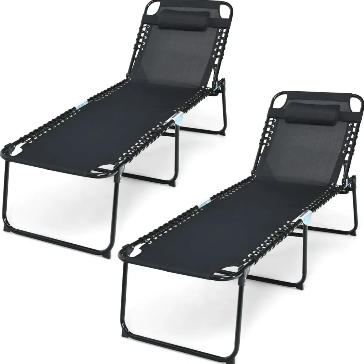 Tangkula Foldable Beach Lounge Chair for Outdoor, Reclining Chair with Removable Headrest
