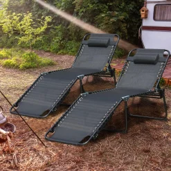 Tangkula Foldable Beach Lounge Chair for Outdoor, Reclining Chair with Removable Headrest