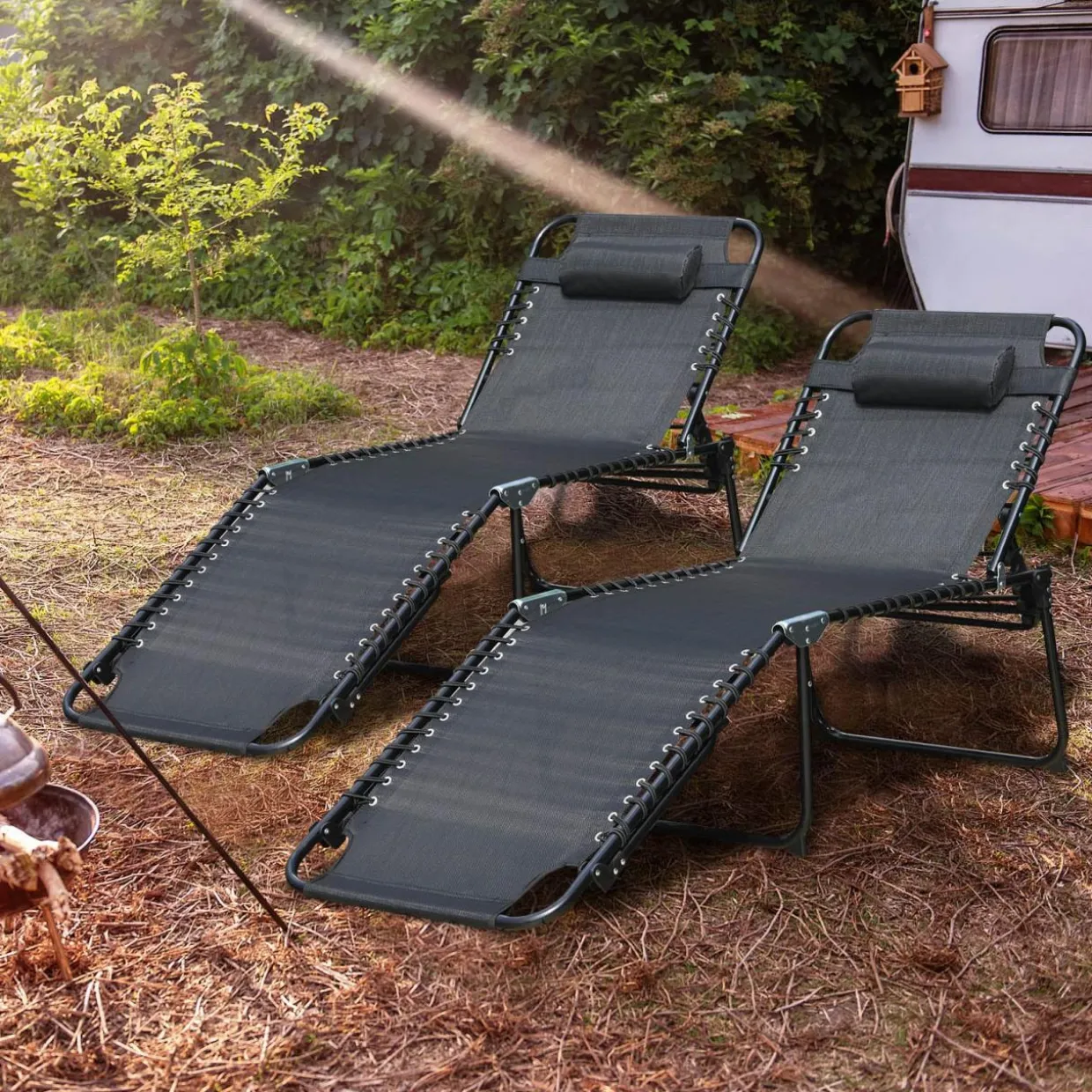Tangkula Foldable Beach Lounge Chair for Outdoor, Reclining Chair with Removable Headrest
