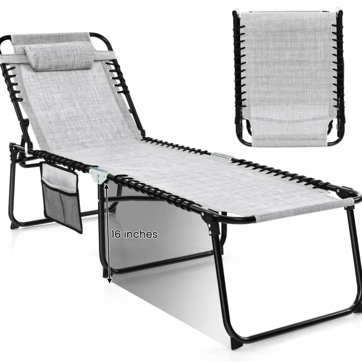 Tangkula Foldable Beach Lounge Chair for Outdoor, Reclining Chair with Removable Headrest
