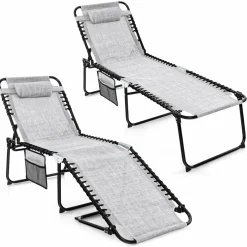 Tangkula Foldable Beach Lounge Chair for Outdoor, Reclining Chair with Removable Headrest
