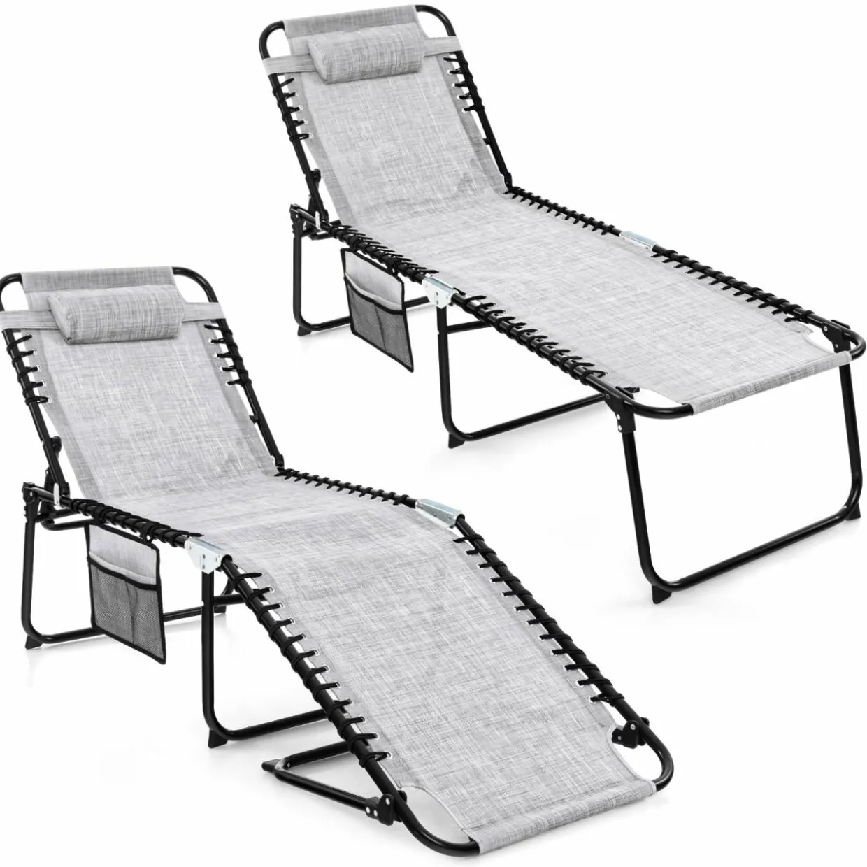 Tangkula Foldable Beach Lounge Chair for Outdoor, Reclining Chair with Removable Headrest