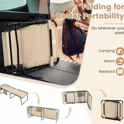 Tangkula Foldable Beach Lounge Chair for Outdoor, Reclining Chair with Removable Headrest