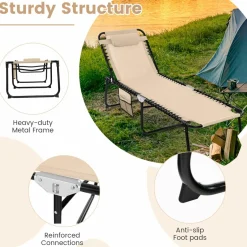 Tangkula Foldable Beach Lounge Chair for Outdoor, Reclining Chair with Removable Headrest