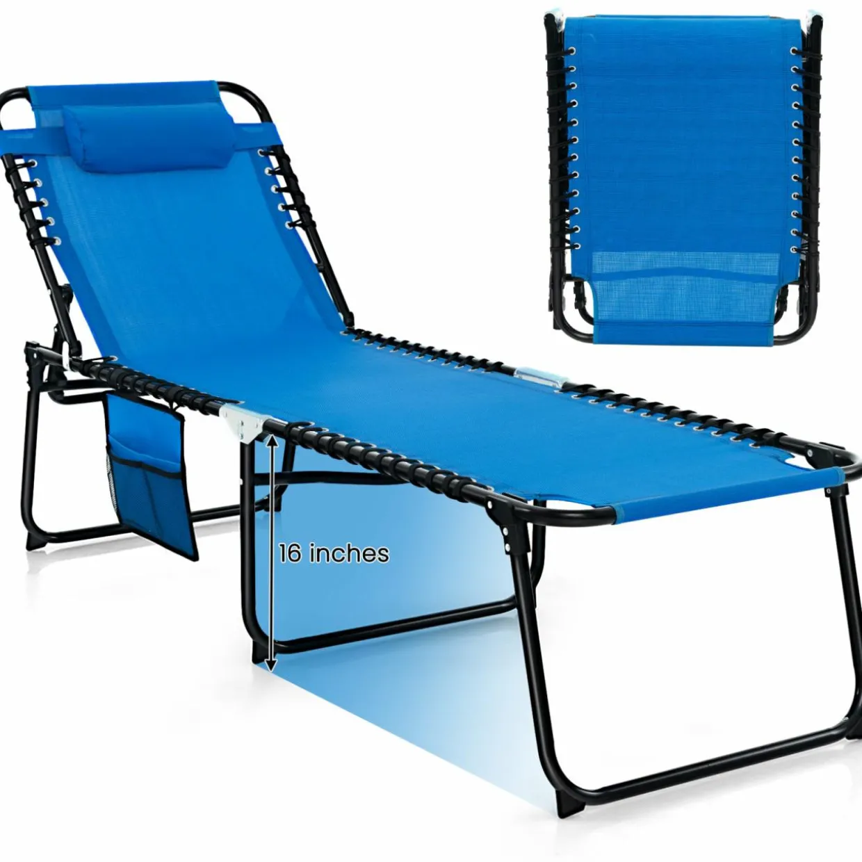 Tangkula Foldable Beach Lounge Chair for Outdoor, Reclining Chair with Removable Headrest