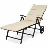 Tangkula Foldable Outdoor Chaise Lounger, Wicker Lounger Chair with Aluminum Black Frame, Wheels for Easy Moving