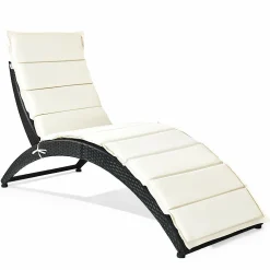 Tangkula Foldable Patio Lounge Chair, Outdoor Rattan Lounger Chaise