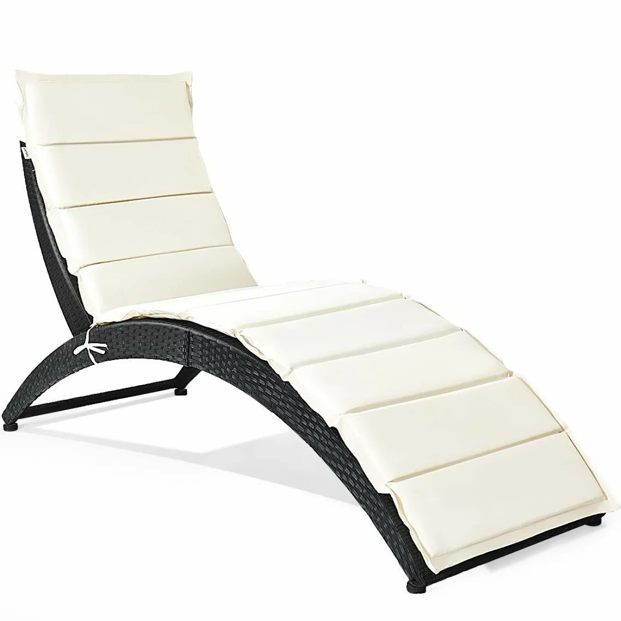 Tangkula Foldable Patio Lounge Chair, Outdoor Rattan Lounger Chaise