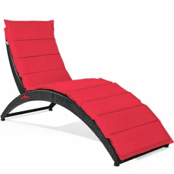 Tangkula Foldable Patio Lounge Chair, Outdoor Rattan Lounger Chaise