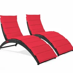 Tangkula Foldable Patio Lounge Chair, Outdoor Rattan Lounger Chaise