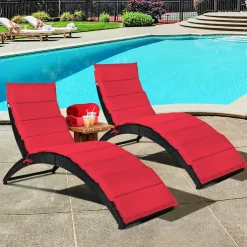 Tangkula Foldable Patio Lounge Chair, Outdoor Rattan Lounger Chaise